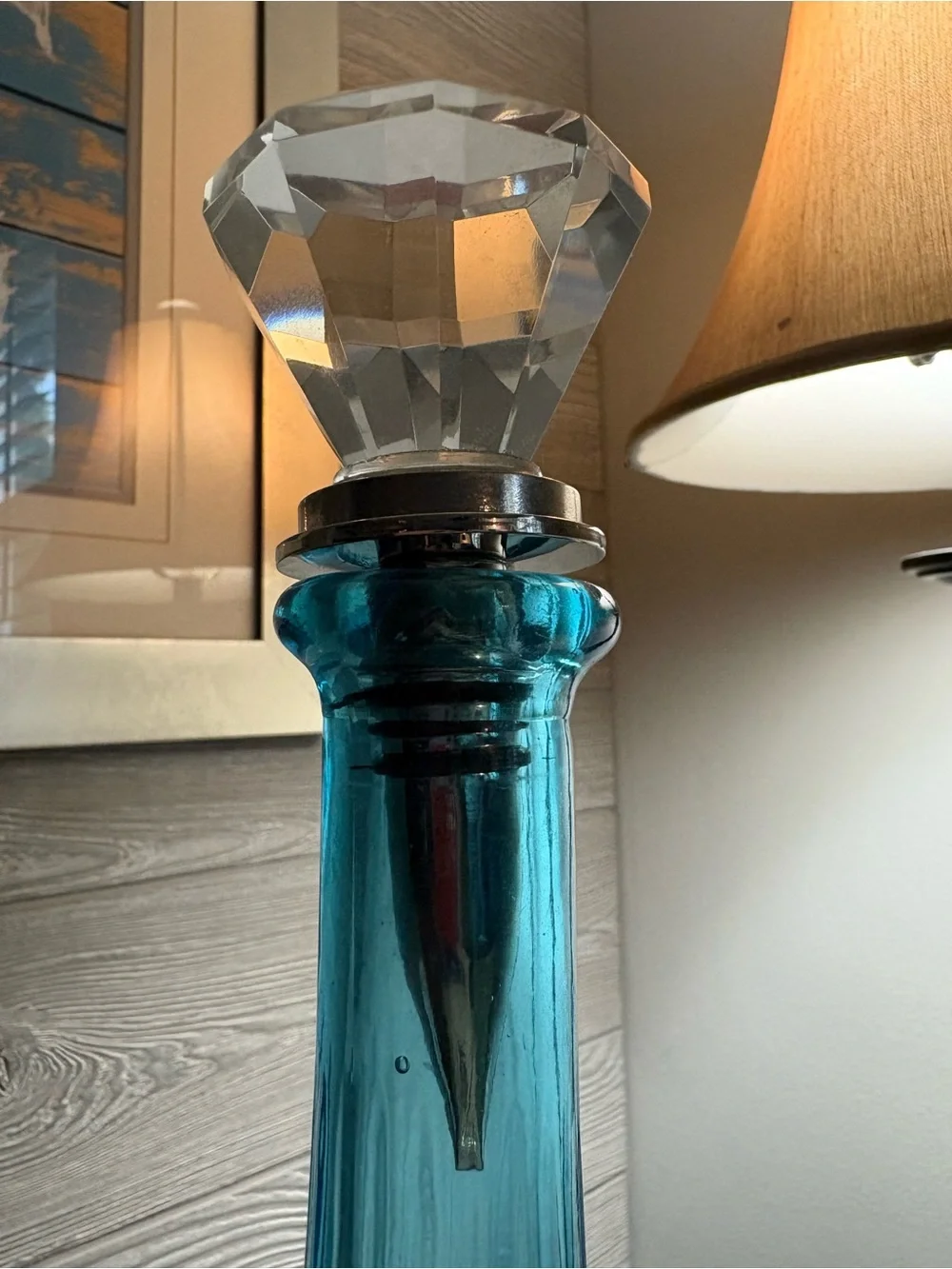 Faceted Crystal Wine Bottle Stopper with Silver-Tone Metal